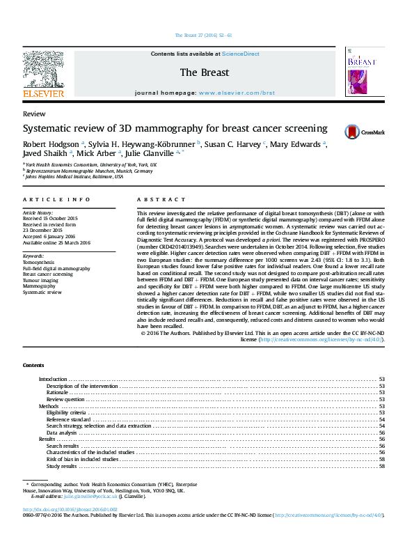 (PDF) Systematic review of 3D mammography for breast cancer screening