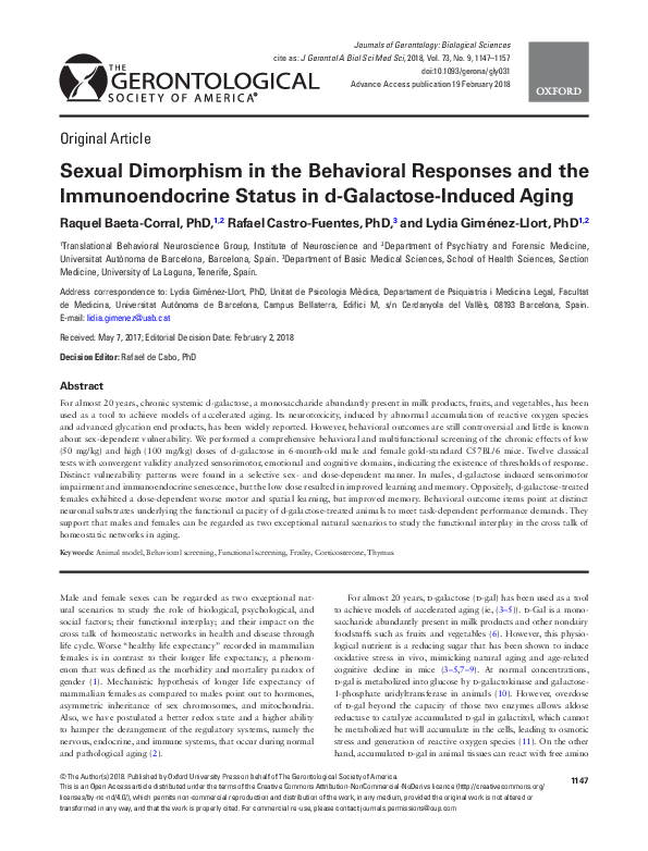 (PDF) Sexual Dimorphism in the Behavioral Responses and the ...
