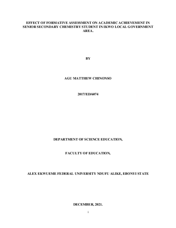 (PDF) EFFECT OF FORMATIVE ASSESSMENT ON ACADEMIC ACHIEVEMENT IN SENIOR ...