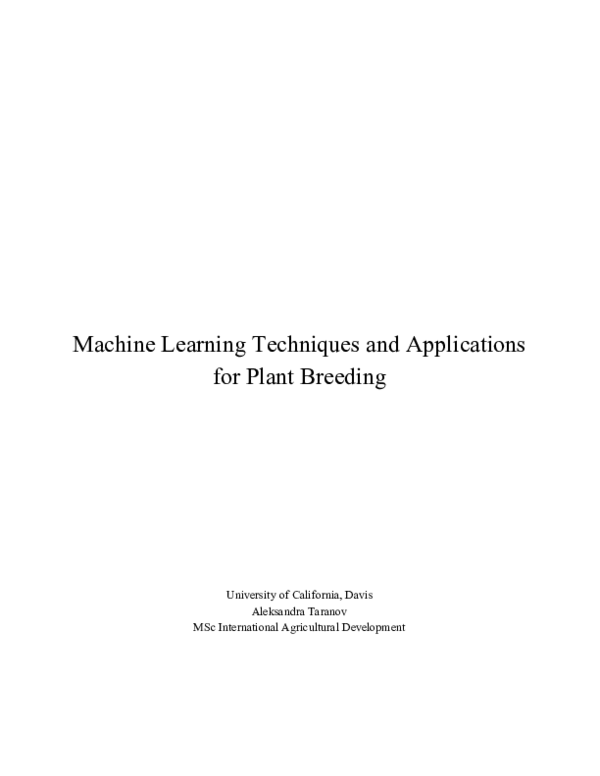 (PDF) Machine Learning Techniques and Applications for Plant Breeding