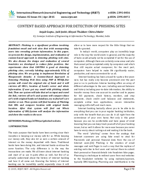(PDF) Content Based Approach for Detection of Phishing Sites