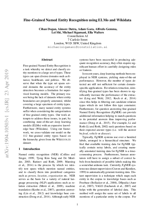 (PDF) FineGrained Named Entity Recognition using ELMo and Wikidata