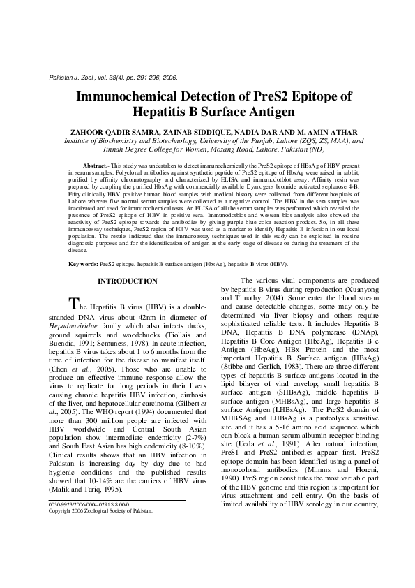 (PDF) Immunochemical Detection of PreS2 Epitope of Hepatitis B Surface ...