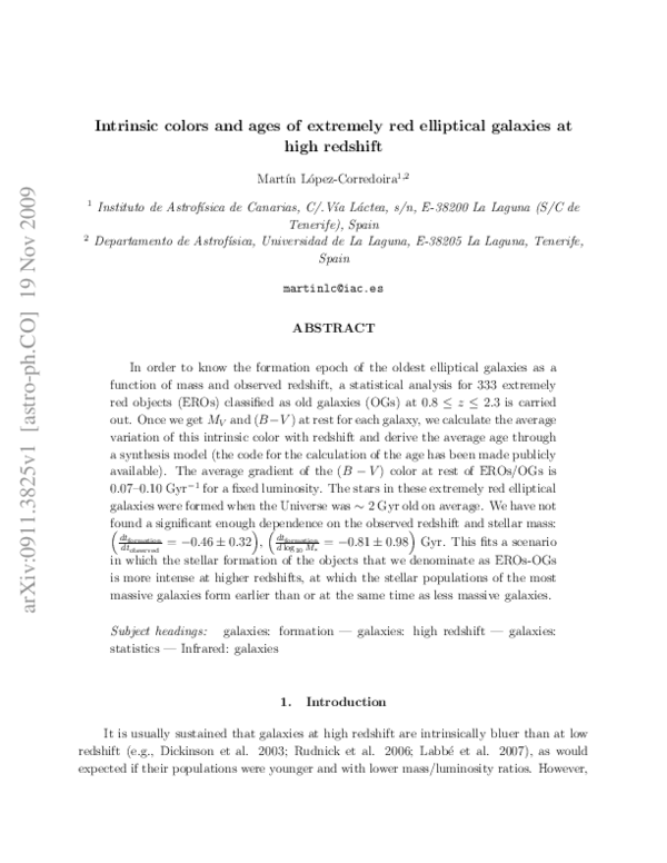 (PDF) Intrinsic Colors and Ages of Extremely Red Elliptical Galaxies at ...