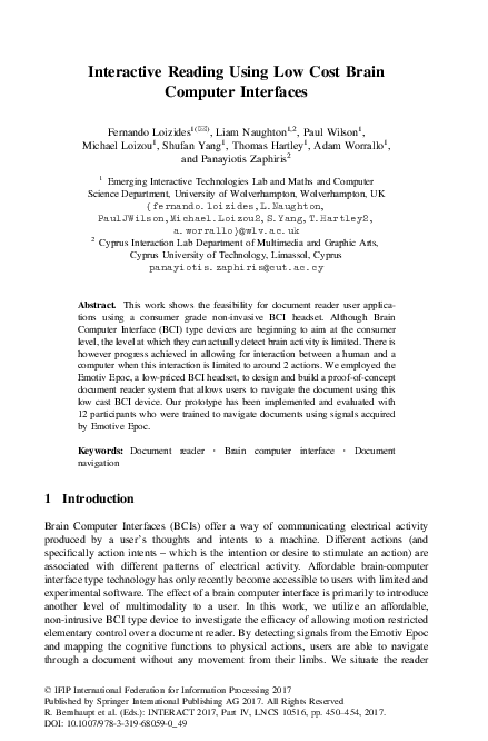 (PDF) Interactive Reading Using Low Cost Brain Computer Interfaces