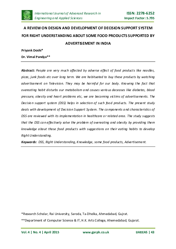 (PDF) A review on design and development of decision support system for ...