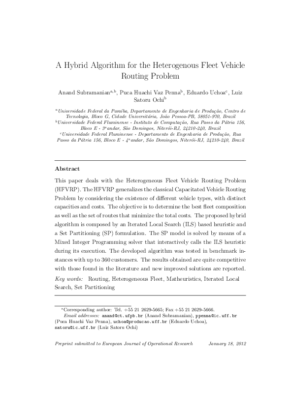 (PDF) A hybrid algorithm for the Heterogeneous Fleet Vehicle Routing ...