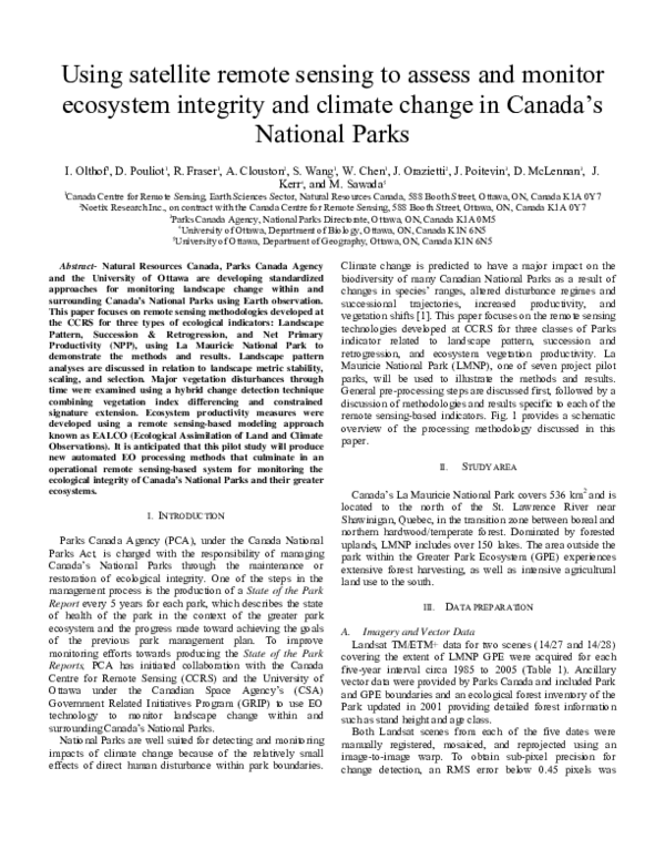 (PDF) Using Satellite Remote Sensing to Assess and Monitor Ecosystem ...