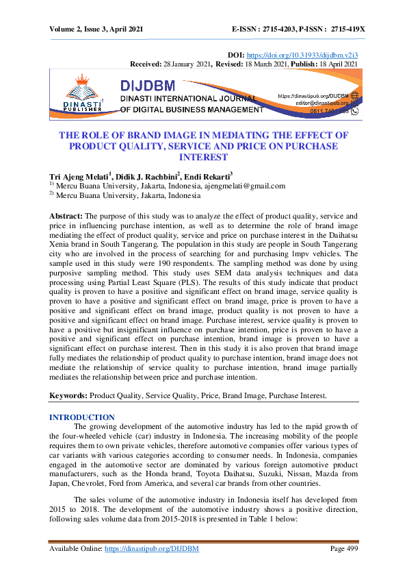 (PDF) The Role of Brand Image in Mediating the Effect of Product ...
