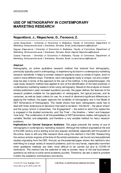 (PDF) Use of Netnography in Contemporary Marketing Research