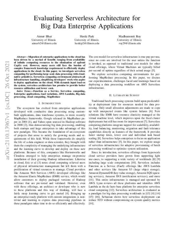 (PDF) Evaluating Serverless Architecture for Big Data Enterprise ...