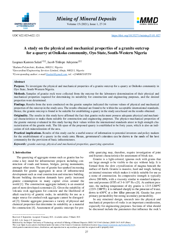 (PDF) A study on the physical and mechanical properties of a granite ...