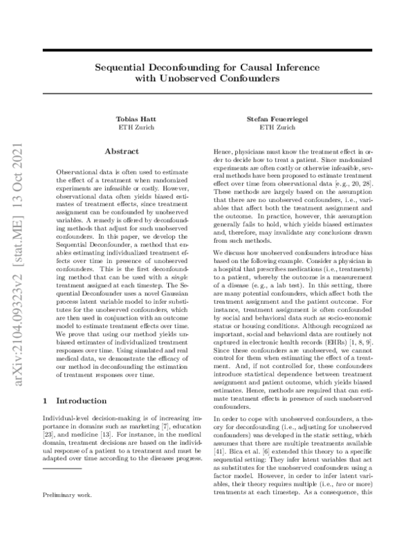 (PDF) Sequential Deconfounding for Causal Inference with Unobserved ...