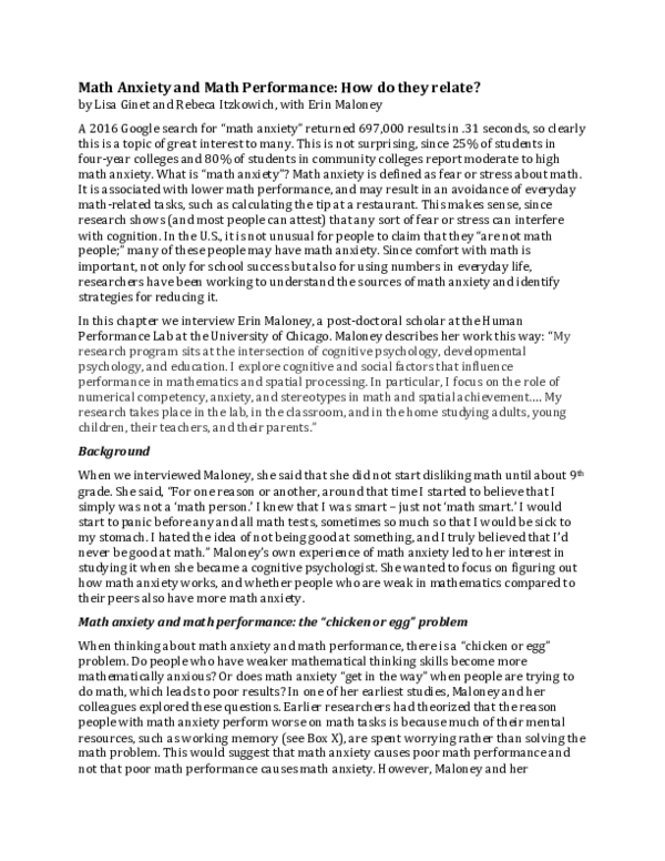 (PDF) Math Anxiety and Math Performance: How Do They Relate?