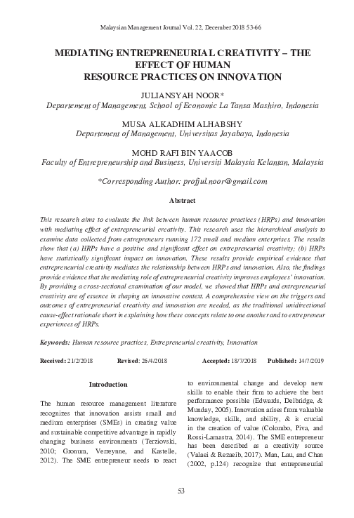 (PDF) Mediating Entrepreneurial Creativity – The Effect of Human ...