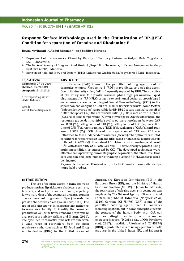 (PDF) Response Surface Methodology used in the Optimization of RP-HPLC ...