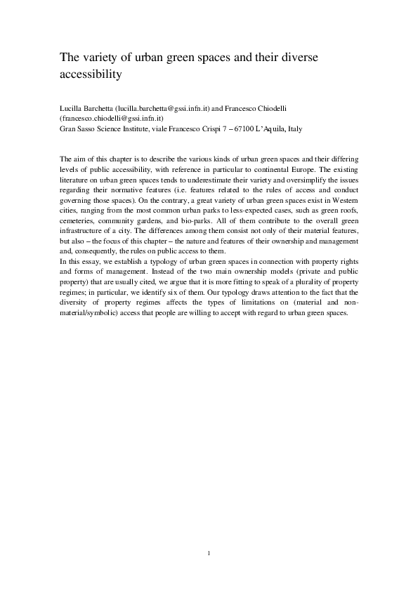 (PDF) The variety of urban green spaces and their diverse accessibility