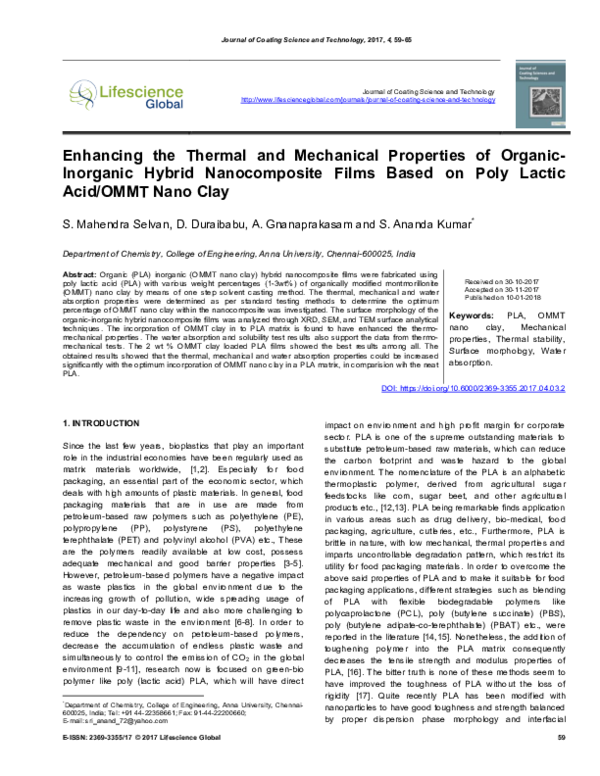 (PDF) Enhancing the Thermal and Mechanical Properties of Organic ...