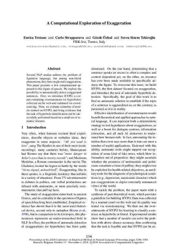 (PDF) A Computational Exploration of Exaggeration