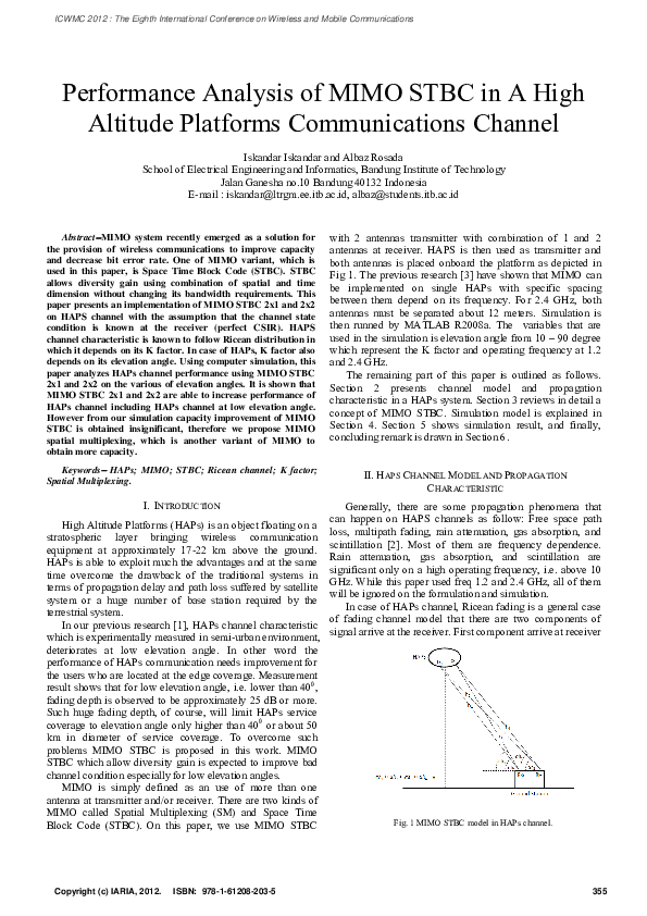 (PDF) Performance Analysis of MIMO STBC in A High Altitude Platforms ...