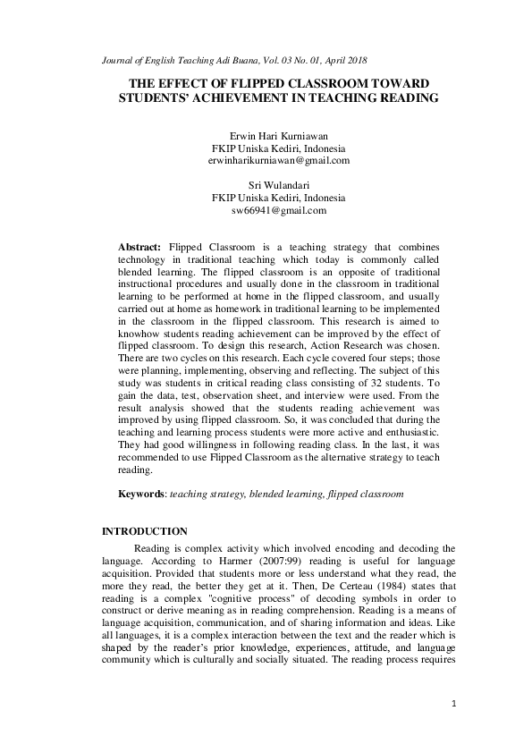(PDF) The Effect of Flipped Classroom toward Studentsâ€™ Achievement in ...