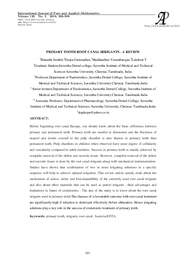 (PDF) Primary Tooth Root Canal Irrigants a Review Bharathi senthil