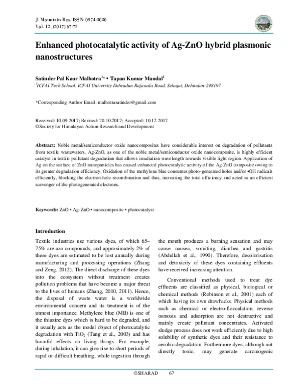 (PDF) Enhanced photocatalytic activity of Ag nanostructures