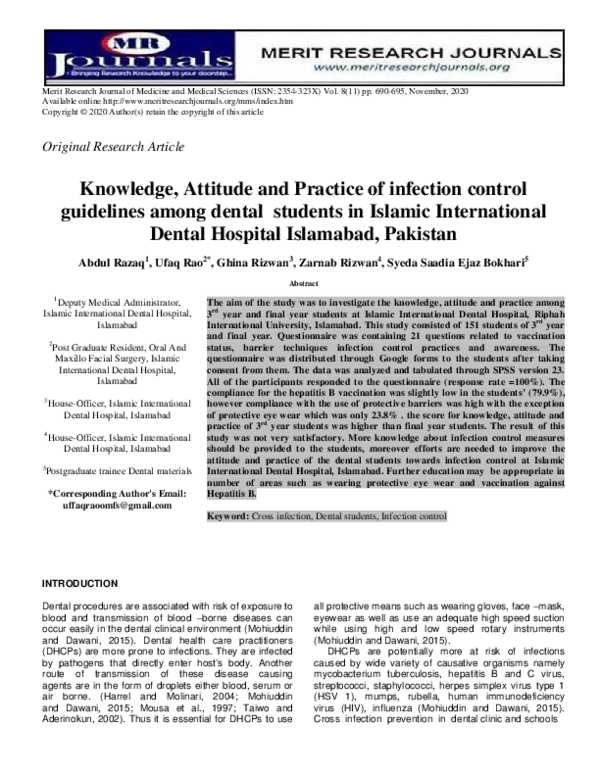 (PDF) Knowledge, Attitude and Practice of infection control guidelines ...