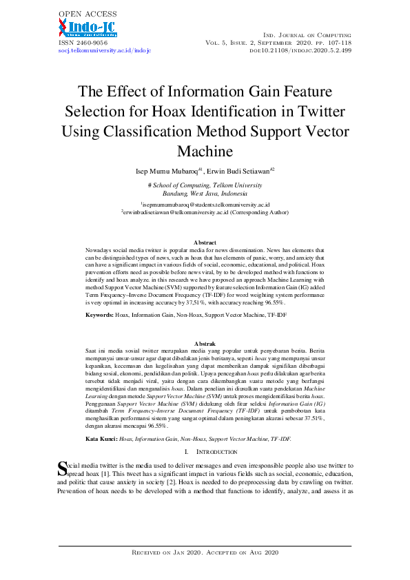 (PDF) The Effect of Information Gain Feature Selection for Hoax ...