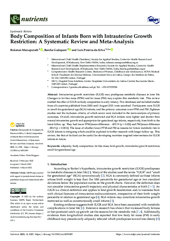 (PDF) Body Composition of Infants Born with Intrauterine Growth ...