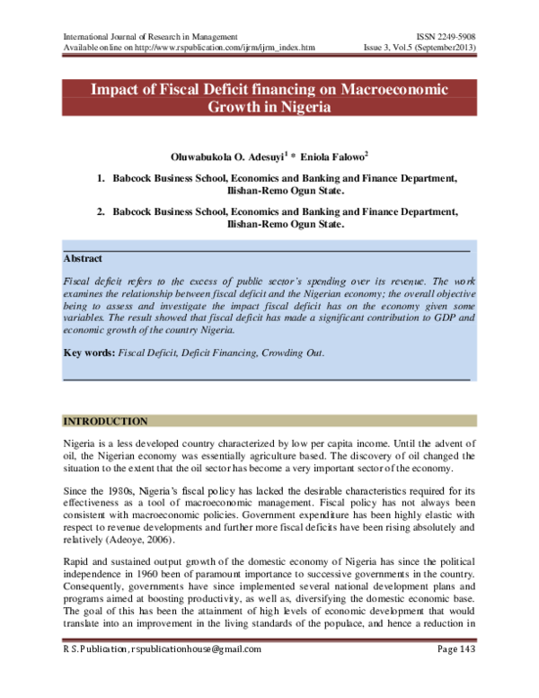 (PDF) R S Impact of Fiscal Deficit financing on Macroeconomic Growth in ...