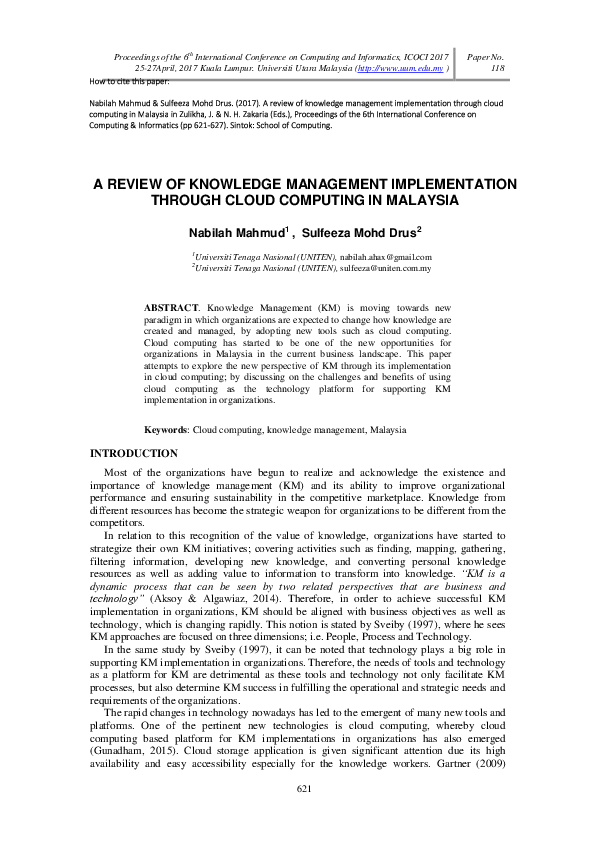 (PDF) A Review of Knowledge Management Implementation Through Cloud ...
