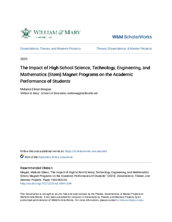 (PDF) The Impact Of High School Science, Technology, Engineering, And ...