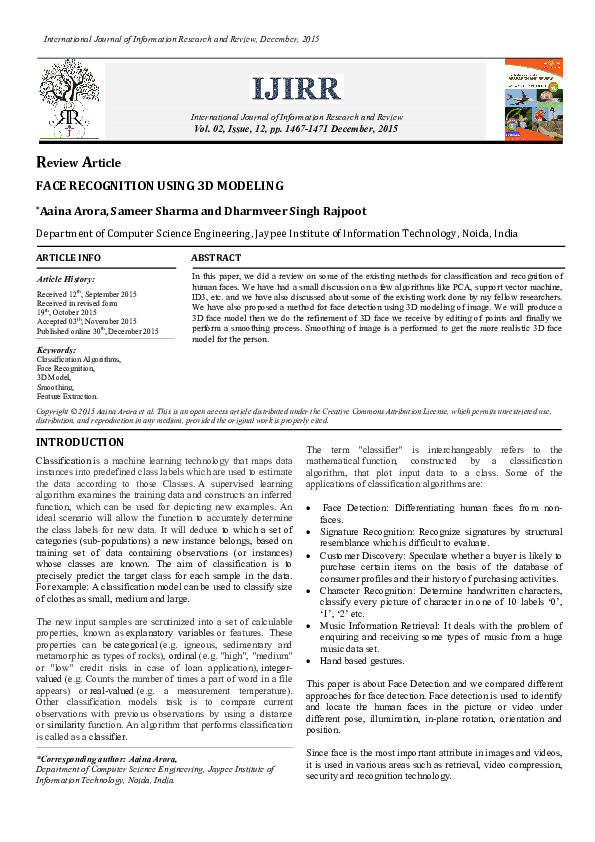 (PDF) Face Recognition Using 3D Modeling