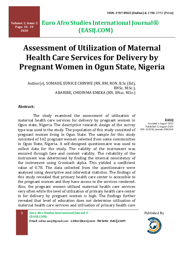(PDF) Assessment of Utilization of Maternal Health Care Services for ...