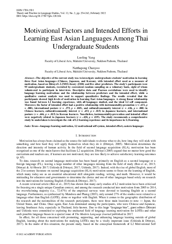 (PDF) Motivational Factors and Intended Efforts in Learning East Asian ...