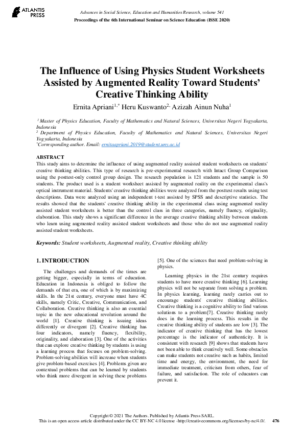 (PDF) The Influence of Using Physics Student Worksheets Assisted by ...