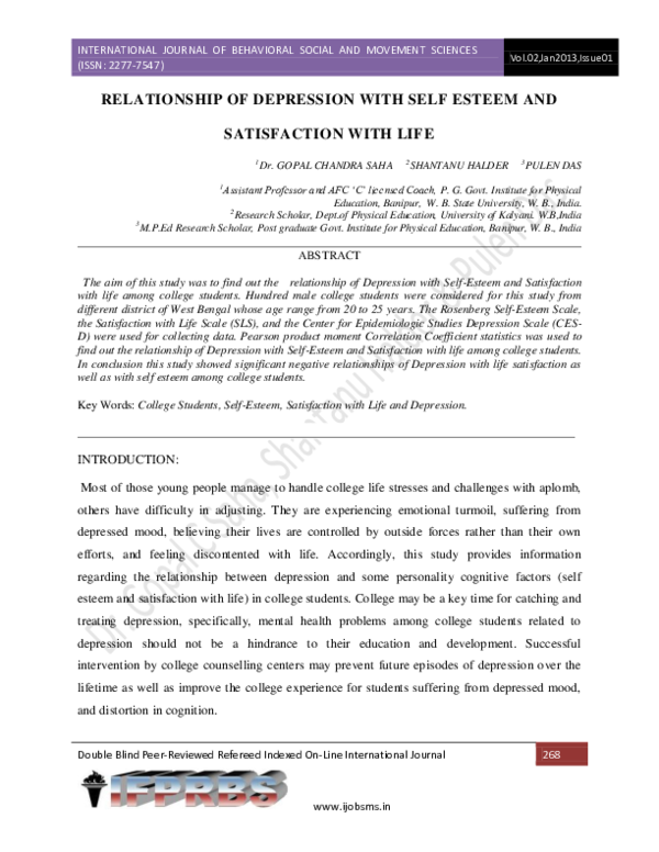 (PDF) Relationship of Depression with Self Esteem and Satisfaction with ...