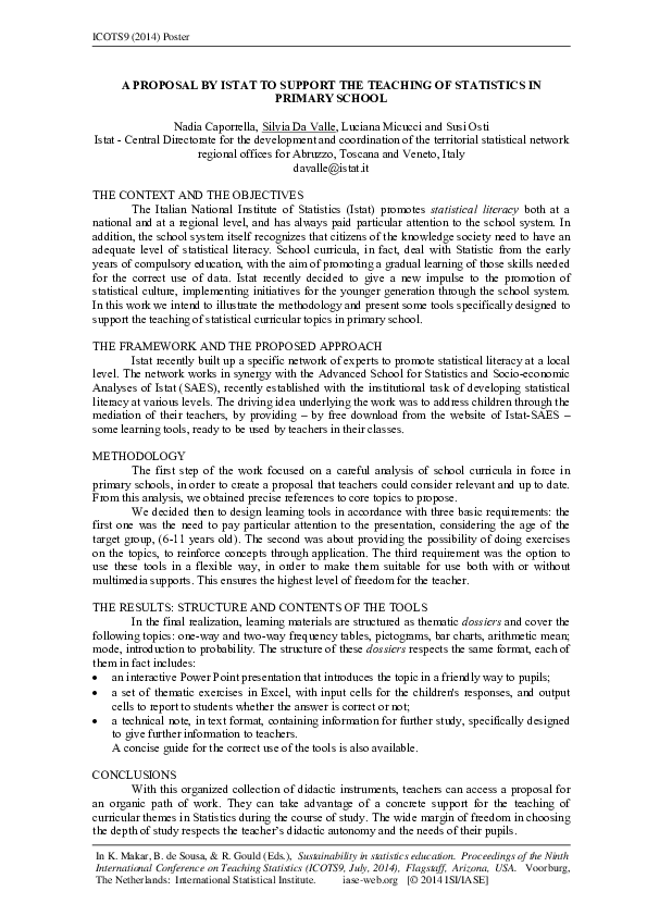 (PDF) A Proposal by Istat to Support the Teaching of Statistics in ...