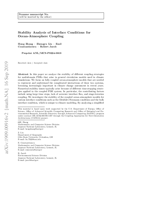 (PDF) Stability Analysis of Interface Conditions for Ocean–Atmosphere ...