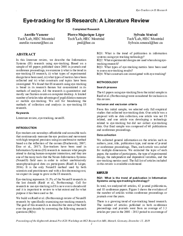 (PDF) Eyetracking for IS Research A Literature Review Aurélie
