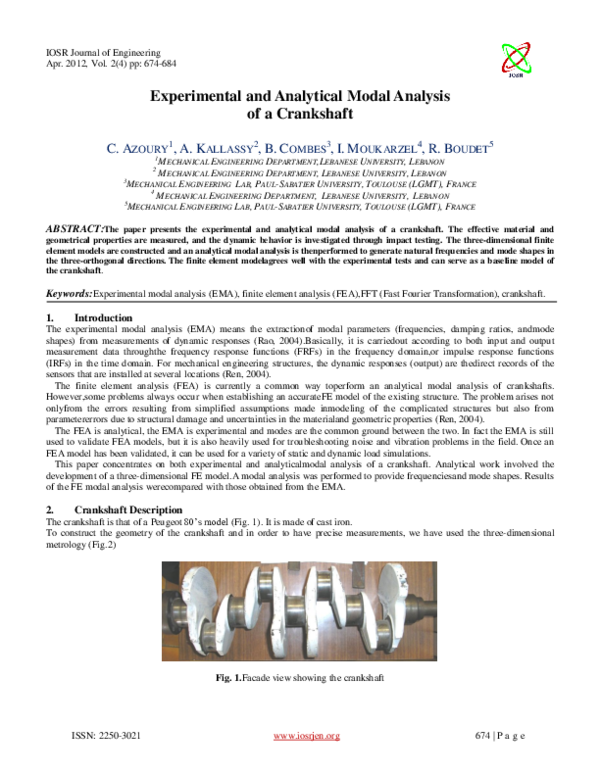(PDF) Experimental and Analytical Modal Analysis of a Crankshaft