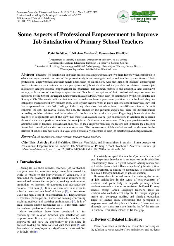 (PDF) Professional Empowerment to Improve Job Satisfaction of Primary ...