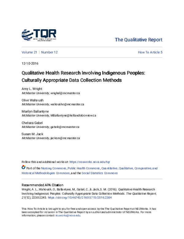 (PDF) Qualitative Health Research Involving Indigenous Peoples ...