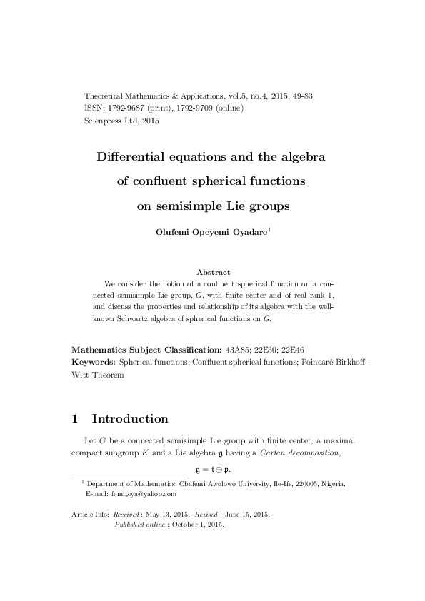 (PDF) Differential equations and the algebra of confluent spherical ...