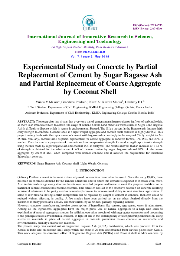 (PDF) Experimental Study on Concrete by Partial Replacement of Cement ...