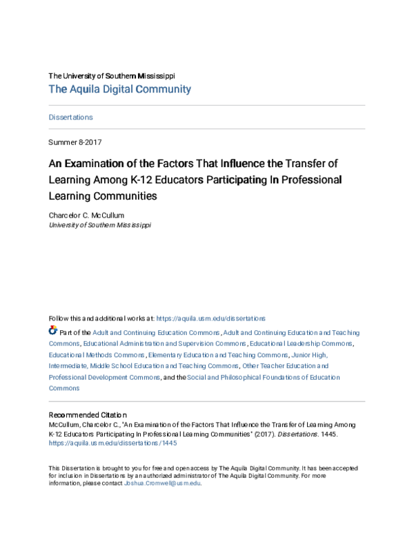 (PDF) An Examination of the Factors That Influence the Transfer of ...