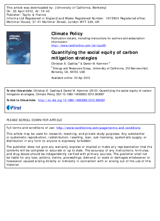 (PDF) Climate Policy Quantifying the social equity of carbon mitigation ...