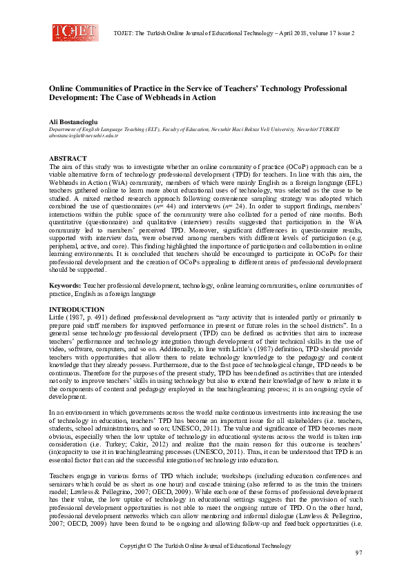 (PDF) Online Communities of Practice in the Service of Teachers ...