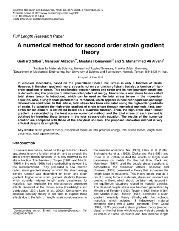 (PDF) A numerical method for second order strain gradient theory